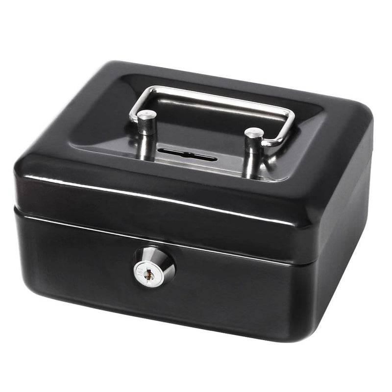 Decaller Cash Box with Slot for Kids, Decaller Small Money Box with Money Tray & Key Lock, 6" x 4 4/5" x 3 1/5", Black, QH15010XS - Image 1